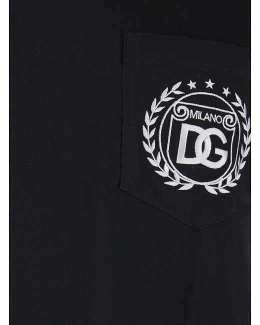 Dolce & Gabbana Black Crewneck T-Shirt With Logo Embroidery On The Front for men