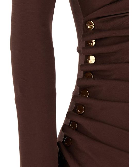 Abito Midi Drappeggiato Con Scollo Asimmetrico di Elisabetta Franchi in Brown