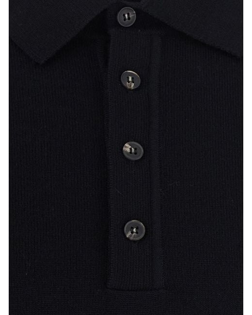Kangra Blue Polo With Collar, Long Sleeves And 100% Extra Fine Merino, Blac for men