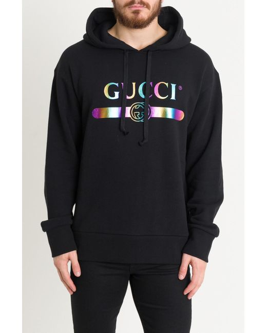 Gucci Multicolor Hoodie With Iridescent Logo for men