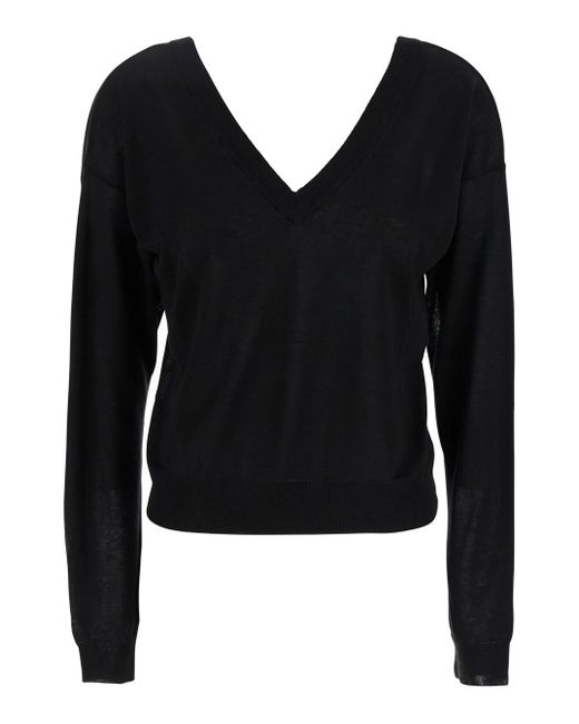 Grifoni Black Cropped T-Shirt With V Neck