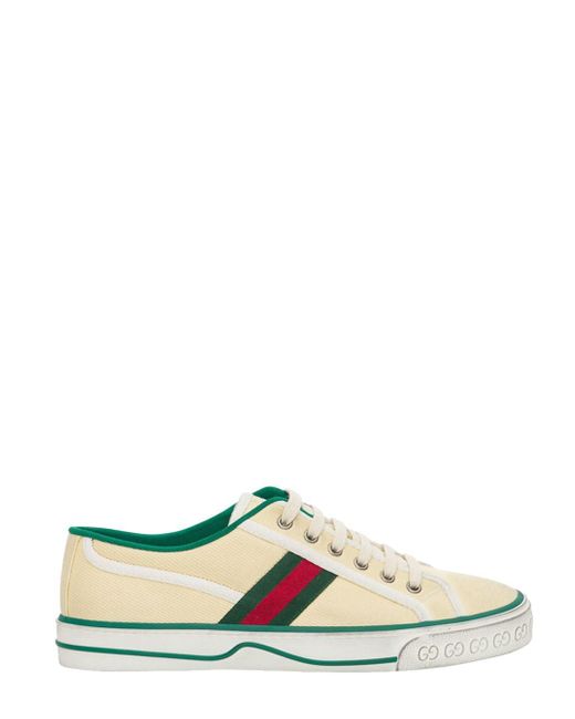 Gucci White 'Tennis 1977' Cream Low Top Sneakers With Web Detail And P for men
