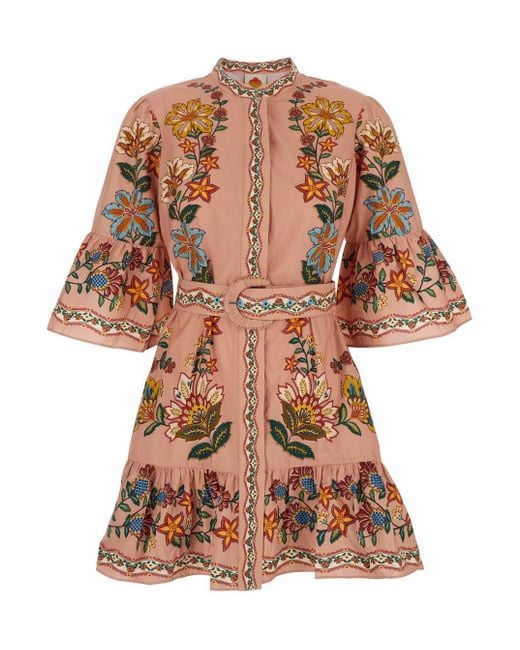 Farm Rio Brown Dress With All-Over Floral Motif