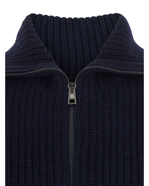 Tagliatore Blue Cardigan With Zip Closure And Ribbed Texture for men