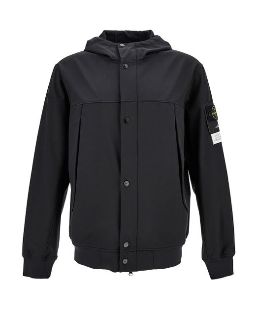 Stone Island Blue Hooded Jacket With Logo Patch for men