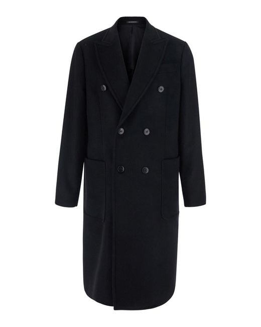 Emporio Armani Black Double-Breasted Cashmere Wool With Notched Revers And L for men