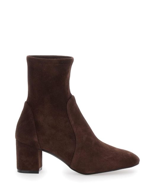 Stuart Weitzman Brown 'Yuliana' Ankle Boots With Medium Block Heel In