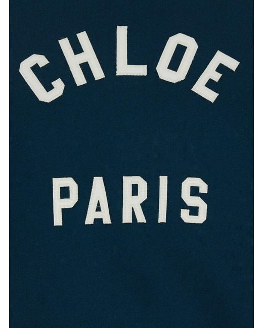 Chloé Blue Chloã Crewneck Sweatshirt With Logo Lettering Print