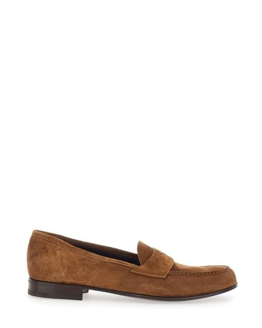 Lidfort Brown Loafers With Rounded Toe And Contrast Stitching for men