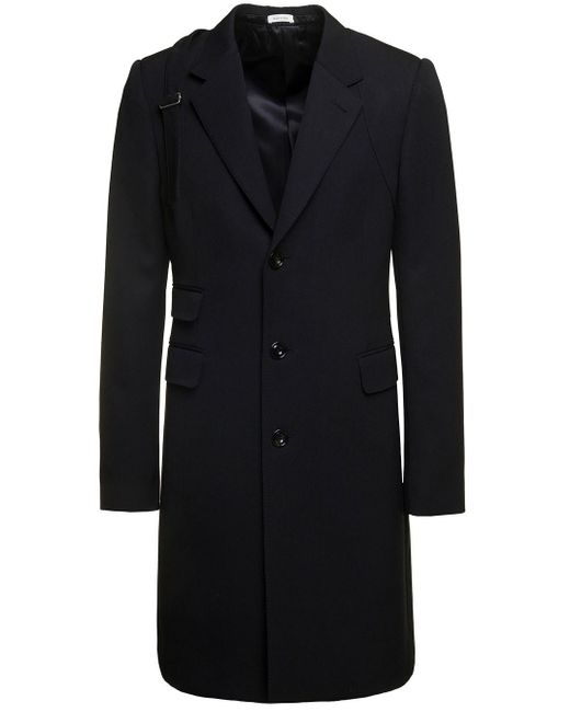 Alexander McQueen Black Ingle-breasted Coat With Harness Detail In Wool for men