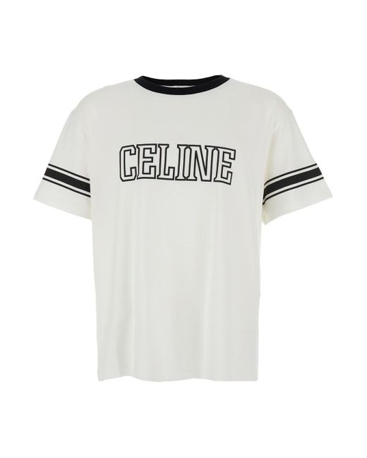 Céline White Crewneck T-Shirt With Print On The Front for men