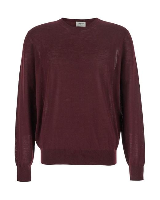 Saint Laurent Red Bordeaux Crewneck Sweater With Cassandre for men