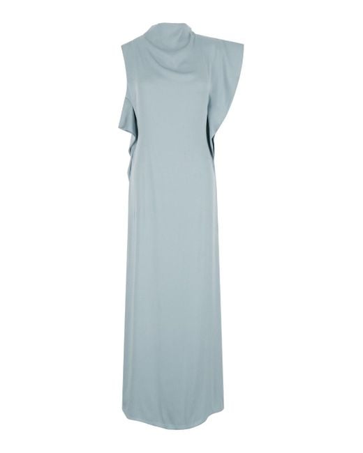 Fendi Blue Light Long Dress With Asymmetric Sleeves