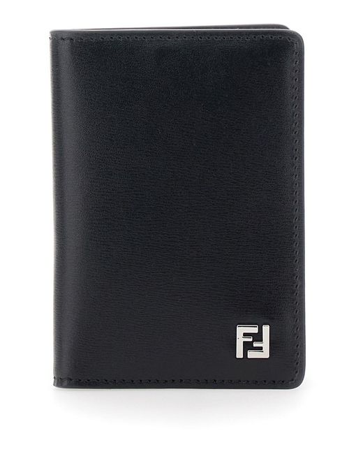 Fendi Black Card Holder With Ff Logo Plate On The Front And Rectangula for men
