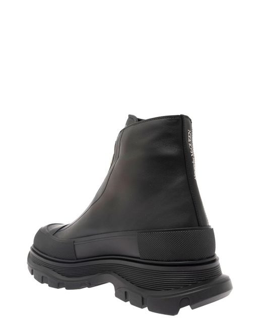 Alexander McQueen Black Zip-up Ankle Boots And Embossed Logo In Leather for men