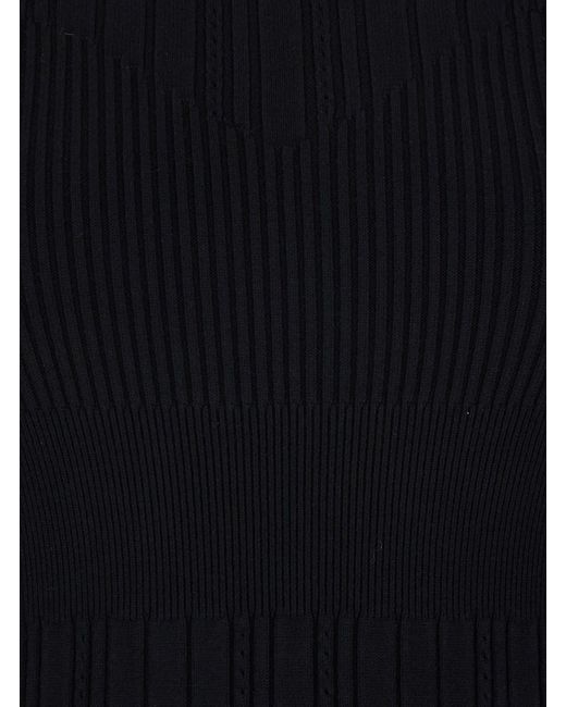 Twinset Blue Long Dress With Boat Neck And Ribbed Design