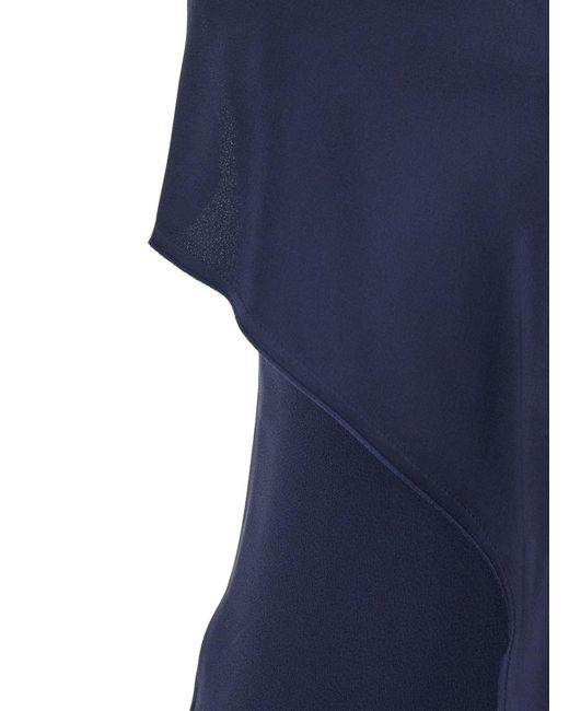Victoria Beckham Blue Sleeveless Draped V-Neck Midi Dress