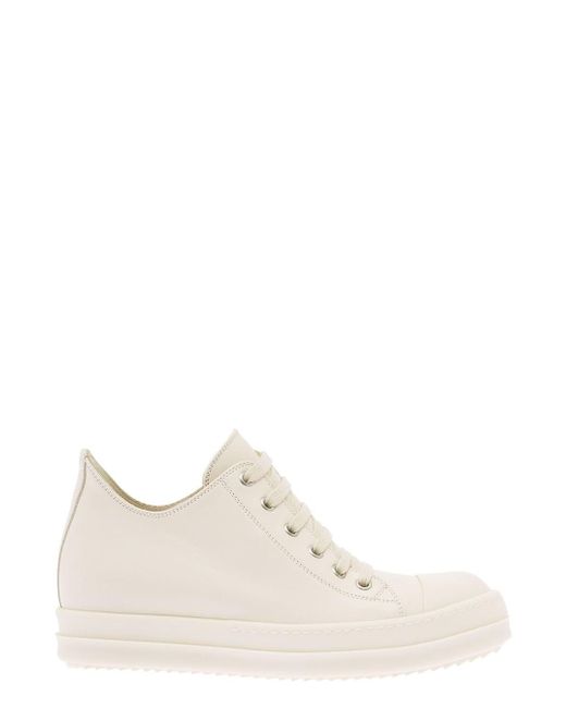 Rick Owens Natural Low Top Sneakers With Round Toe In Smooth Leather Woman