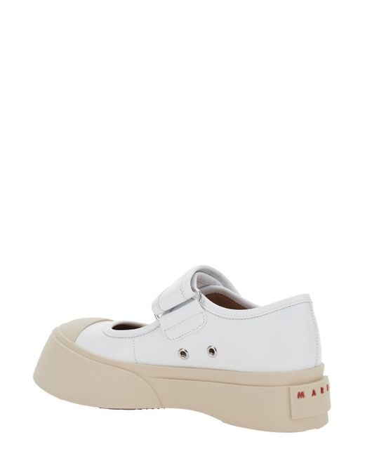 Marni White 'Mary Jane' Sandals With Touch-Strap Closure And Logo Patch On The Rear