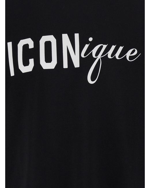 DSquared² Black T-Shirt Iconique Loose Fit Cotton for men