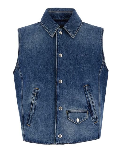Givenchy Blue Light Vest With Snap Buttons And Logo Embroidery for men