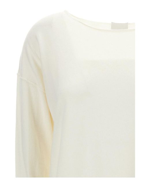 Allude White Ivory Long-Sleeve Top With Boat Neckline
