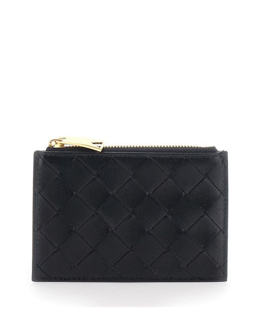 Bottega Veneta Black Cardholder With Intrecciato Motif On The Front An