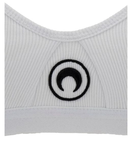 MARINE SERRE Gray White Bra With Contrasting Logo Detail In Ribbed Cotton Woman