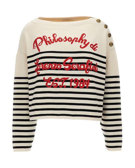 Philosophy Di Lorenzo Serafini White Boat Neck Sweater