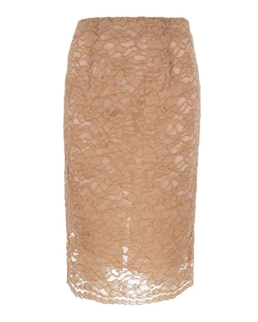 Le Plain Natural Pencil Skirt With Lace And Tech Fabric For