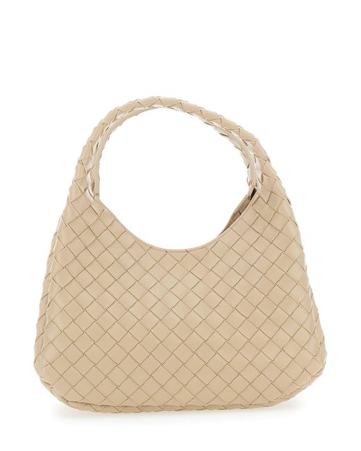 Bottega Veneta Natural Shoulder Bag 'Small Campana Intrecciato 15 Nappa 19' With Ecoleather Intreccio Design