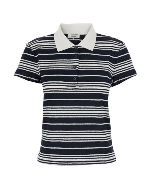 FRAME Black T-Shirt The Striped S-S Polo With Collar And Short Sleeves
