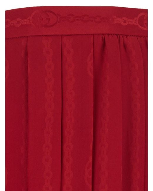 Gucci Red Skirt Look 23 Satin Chain Gg Silk Jacquard