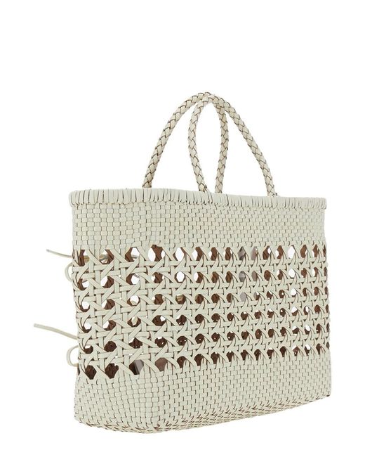 OSOI Metallic 'Biscuit Tote' Handbag With Double Round Handles And Woven