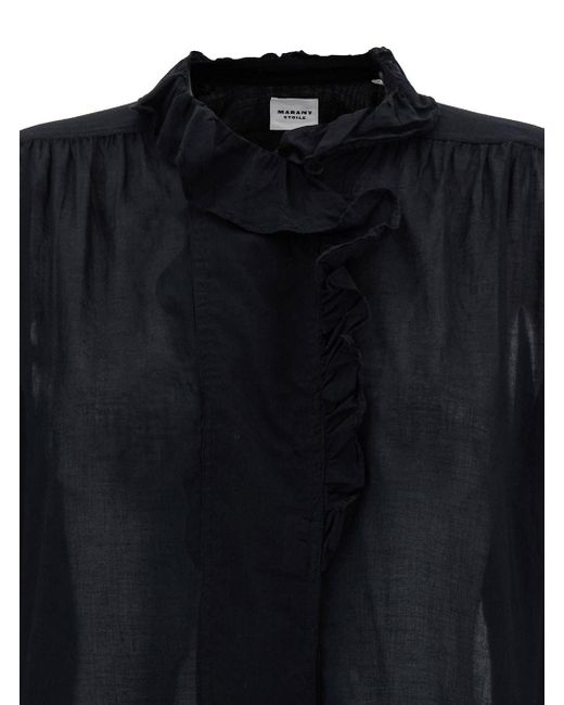 Isabel Marant Black Relaxed Blouse With Volant