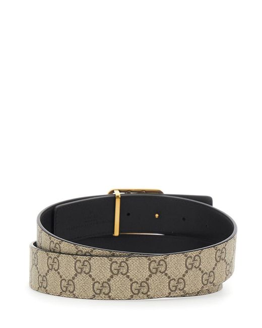 Gucci Gray 'Gg Marmont' Reversible Belt With Gg Buckle Closure for men