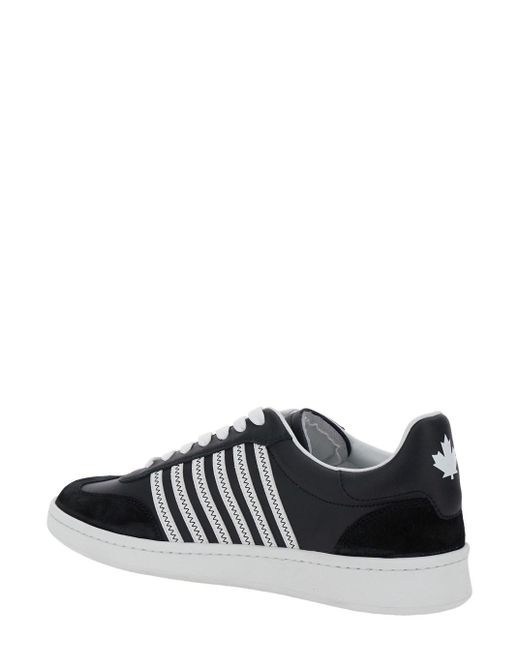 DSquared² Black Low Top Sneakers With Contrasting Striped Embellishmen for men