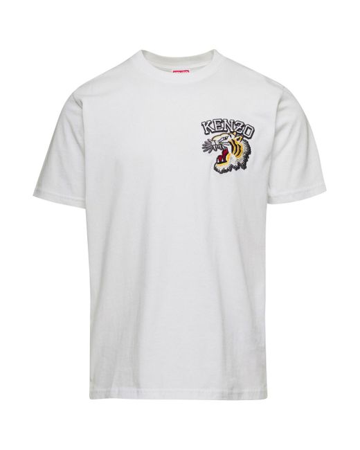 KENZO White Slim T-Shirt With Tiger Patch for men