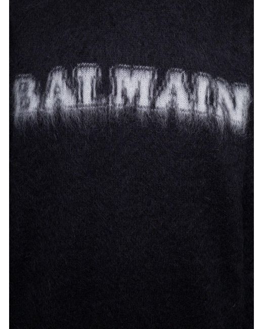 Retro Brushed Mohair Sweater di Balmain in Black da Uomo