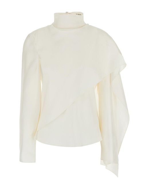 Rohe White Top With High Collar And Integrated Scarf
