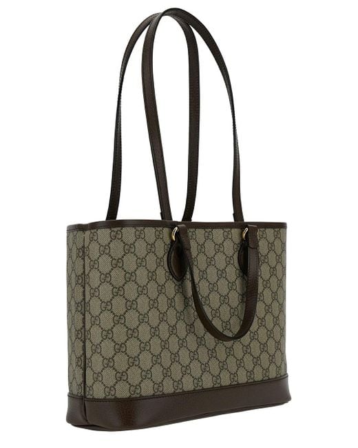 Gucci Green 'ophidia' Mini Ed Ebano Tote Bag With Double G In gg Supreme Canvas