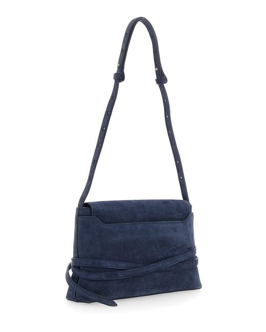 Liffner Blue Shoulder Bag With Leather Belt