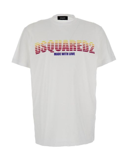 DSquared² White Crewneck T-Shirt With Logo Print for men