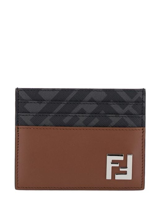Portacarte Con Placca Ff Sul Fronte di Fendi in Brown da Uomo
