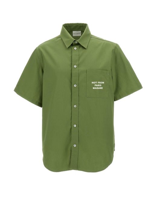 Drole de Monsieur Green Short Sleeve Shirt With Slogan Embroidery for men