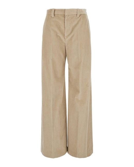 Brunello Cucinelli Natural 'Corduroy' Pants With Elastic Waist And Side
