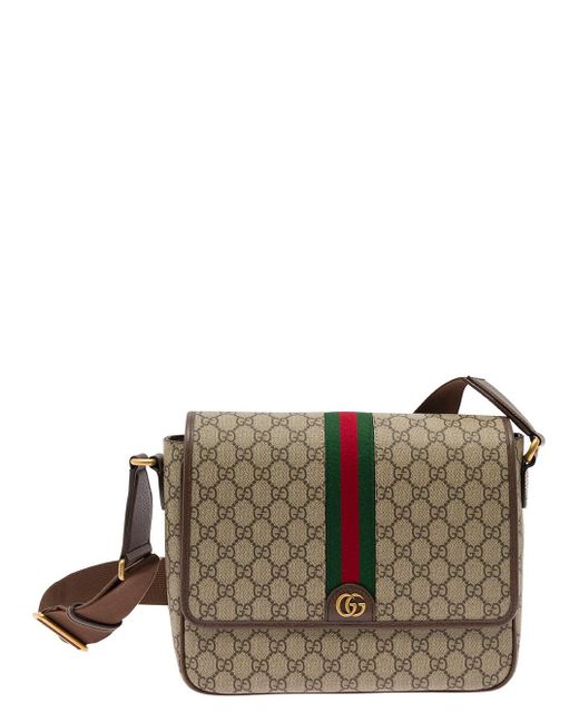 Gucci ophidia And Ebony Crossbody Bag With Web Detail In gg