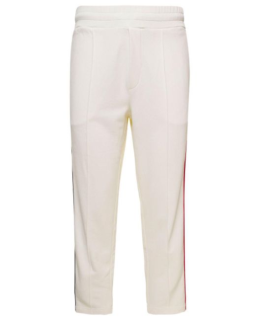 Moncler White Sport Sweat Pants With Embossed Seams And Side Pockes In Polyester Man for men
