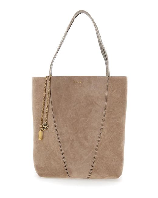 Chloé Natural 'Spin' Shoulder Bag With Chain-Link Detail With Logo Charm