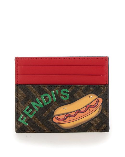 Fendi Red Card Holder With Ff Motif And Licious Print for men
